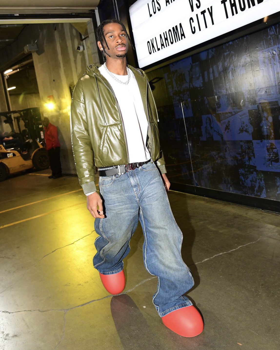 Shai Gilgeous-Alexander pulls up wearing a WILD outfit and Astro Boy Big Red  Boots to play vs Laker 