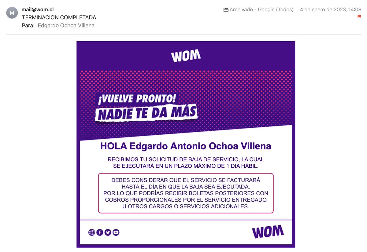 eochoav's tweet photo. Hola @WOMteAyuda , hace un mes di de baja una línea por cambio de país y siguen cobrando, ningún canal de atención funciona con celular extranjero, ni siquiera me deja loguearme con rut https://t.co/n92SBvRbNN