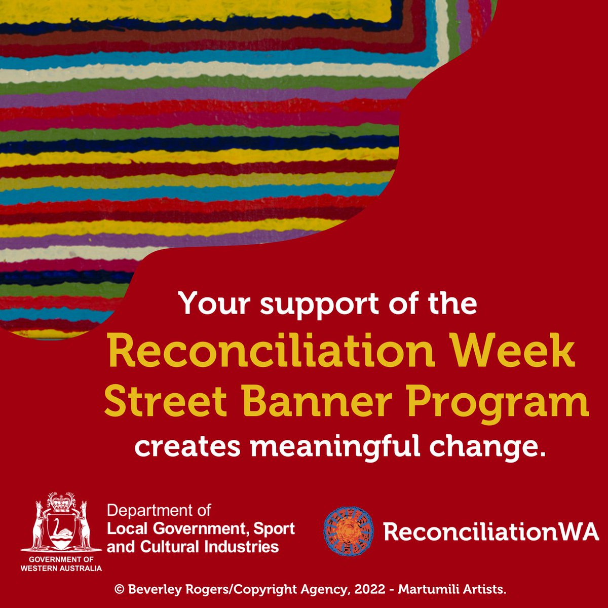 Your organisation's support of the Reconciliation Week Street Banner Program raise reconciliation awareness, encourages better relationships, and supports Aboriginal artists: recwa.org.au/street-banner-…

Closes March 1st! 

#reconciliaiton #NRW2023 #reconciliationweekstreetbanner