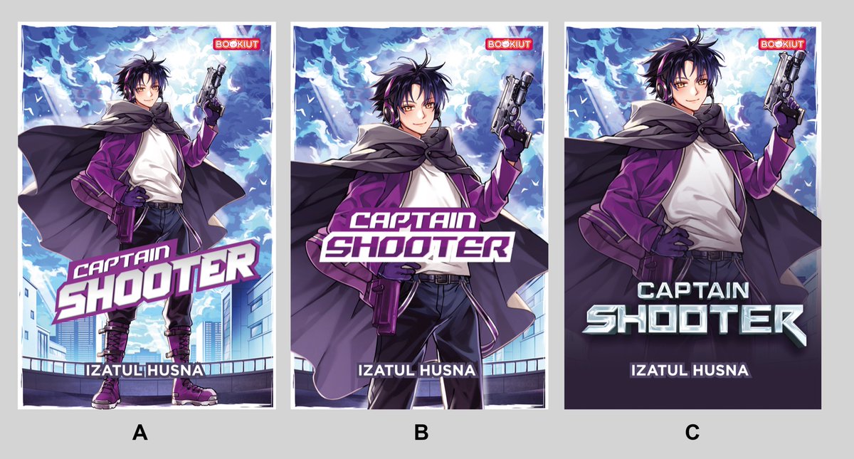 BukuBookiut's tweet photo. Hai, Bookiuteers!
Aina nak Bookiuteers bantu untuk pilih kaver buku Bookiut akan terbit, Captain Shooter.
Antara tiga kaver ini, mana satu pilihan Bookiuteers?
Sila undi di poll di bawah thread ini.
#bookiut #bukubookiut #akanterbit https://t.co/UwRyXmLOE7