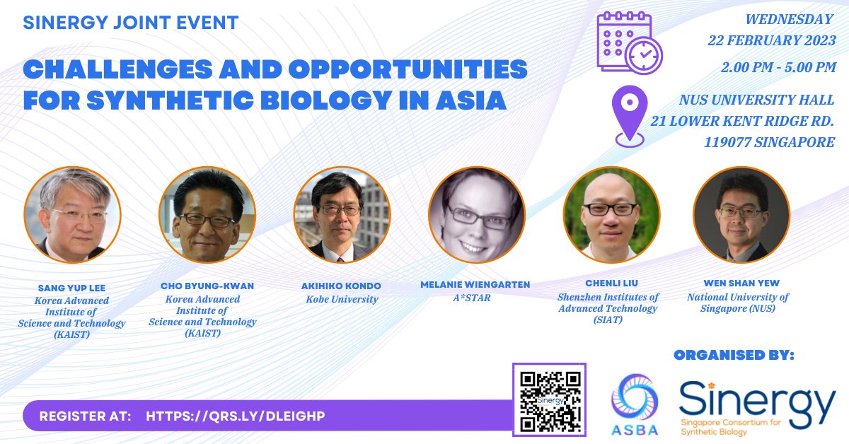 SINERGY_SG's tweet photo. Have you ever wondered what the #challenges and #opportunities are for synthetic biology in Asia? Come join us on Wednesday, 22 February 2023 for our joint event with ASBA.
๐https://t.co/pjvBzEREXP
@nus_syncti @SynBioSG1
#synbio #synbioasia #Upcoming #Singapore https://t.co/vkhNITP777