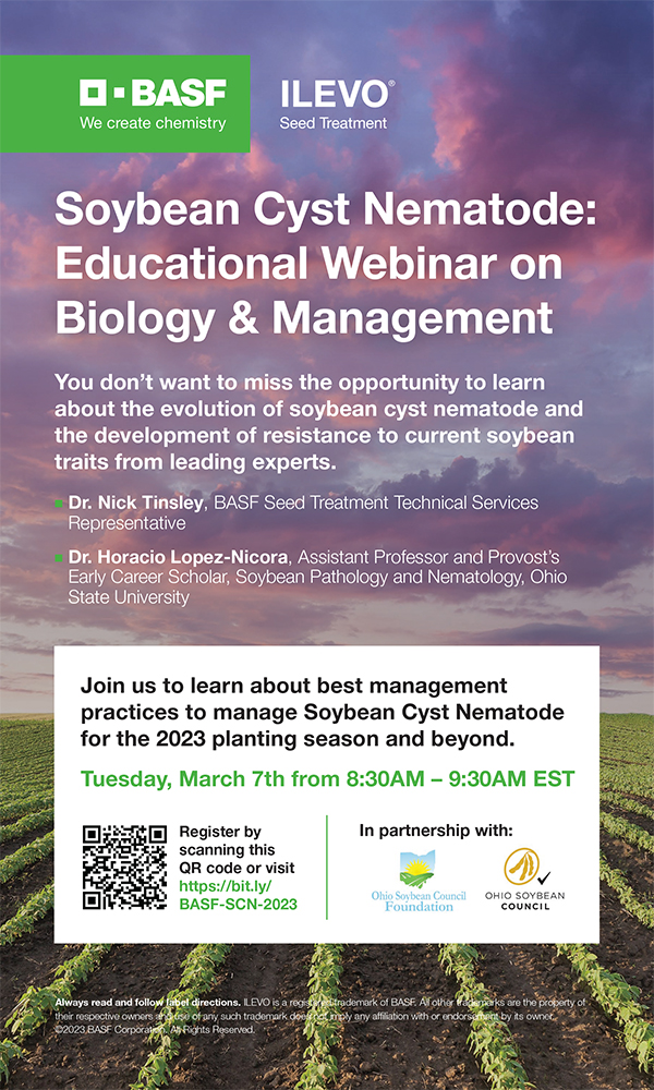 Soybean Cyst Nematode resistance is building and robbing more and more yield each year. Register for the webinar below to learn more. Brought to you in partnership with <a href="/OhioSoybean/">Ohio Soybean Association</a> , <a href="/Ohiosoycouncil/">Ohio Soybean Council</a>, &amp; <a href="/BASFAgProducts/">BASF Ag Solutions US</a>