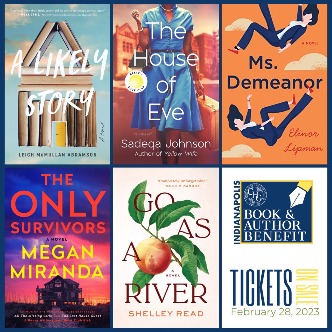 Indybookandauth's tweet photo. @chguild is excited to welcome @leigh_abes, @Sadeqasays, @ElinorLipman, @MeganLMiranda, and Shelly Read to the 2023 Indianapolis Book &amp; Author Benefit Luncheon. https://t.co/AGvVC2gWh3