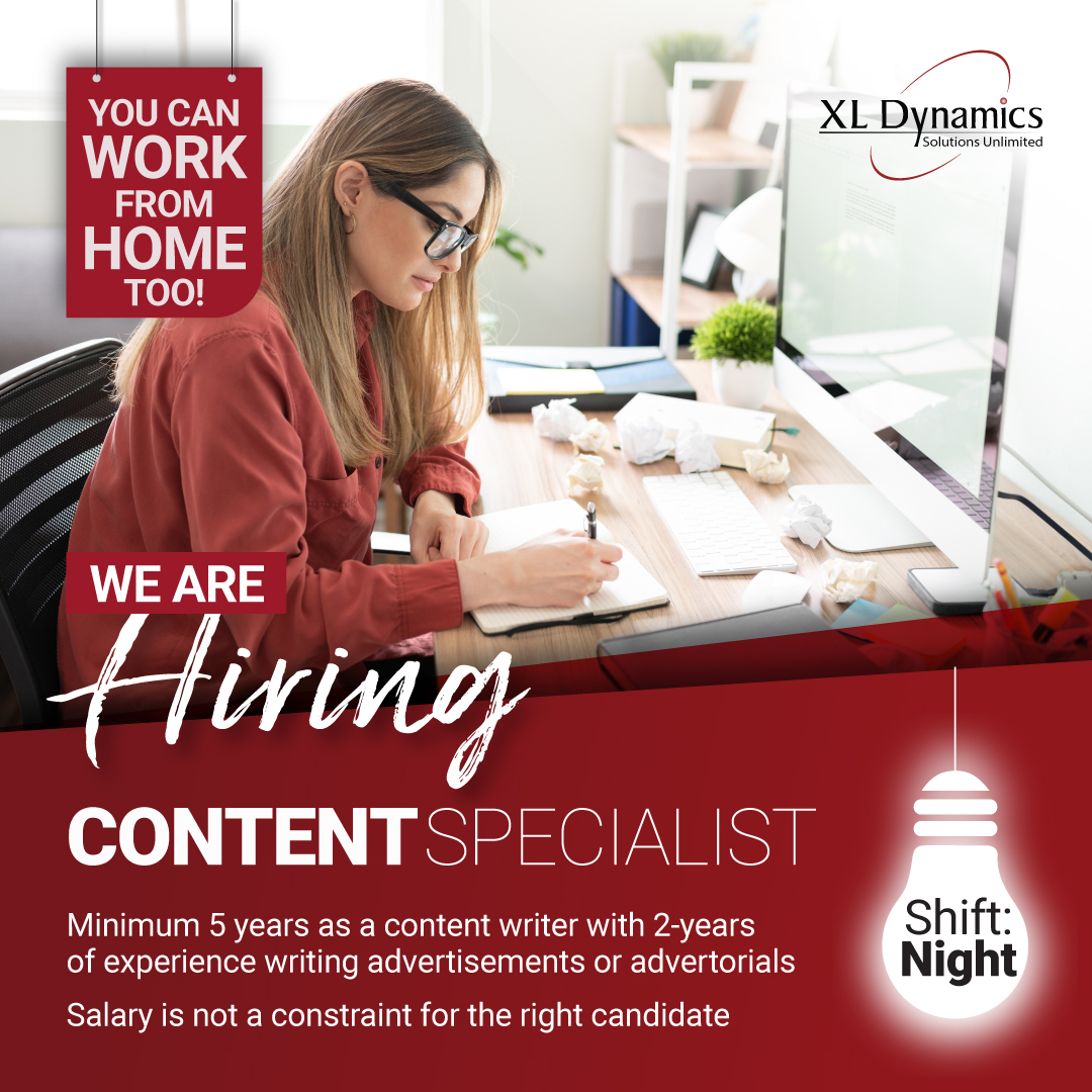 We're looking for a Senior Content Specialist who is passionate about creating content that informs, inspires, and engages.

Visit xldynamics.com/Opening/sr-Con… to learn more about the job opening.
#recruitment #career #job #hiring #careers #jobs #hiringnow #contentspecialist
