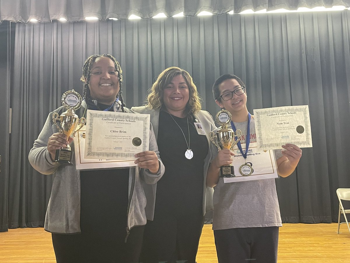jmaness4's tweet image. Great morning at @GCSchoolsNC 2023 Spelling Bee! @Super_GCS opened with wonderful remarks! Students were amazing &amp;amp; really put all the adults spelling skills to the test! Congratulations to runner up, Chloe Brim from @allenmiddle1968 &amp;amp; Champion, Nam Tran from @BSMSPhoenix!