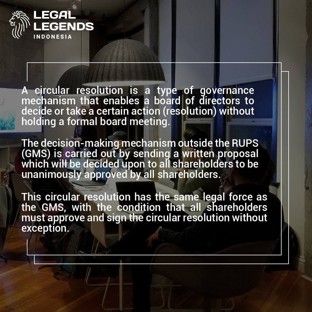 LegalLegendsID's tweet photo. Have you heard of the term "Circular Resolution" before?

It is a type of governance mechanism that allows decision-making for a board of directors without holding a formal board meeting.

Swipe for the full explanation!

#balilife #balitips #baliliving #baliadvisor #baliguide https://t.co/l0QHld8Qcp