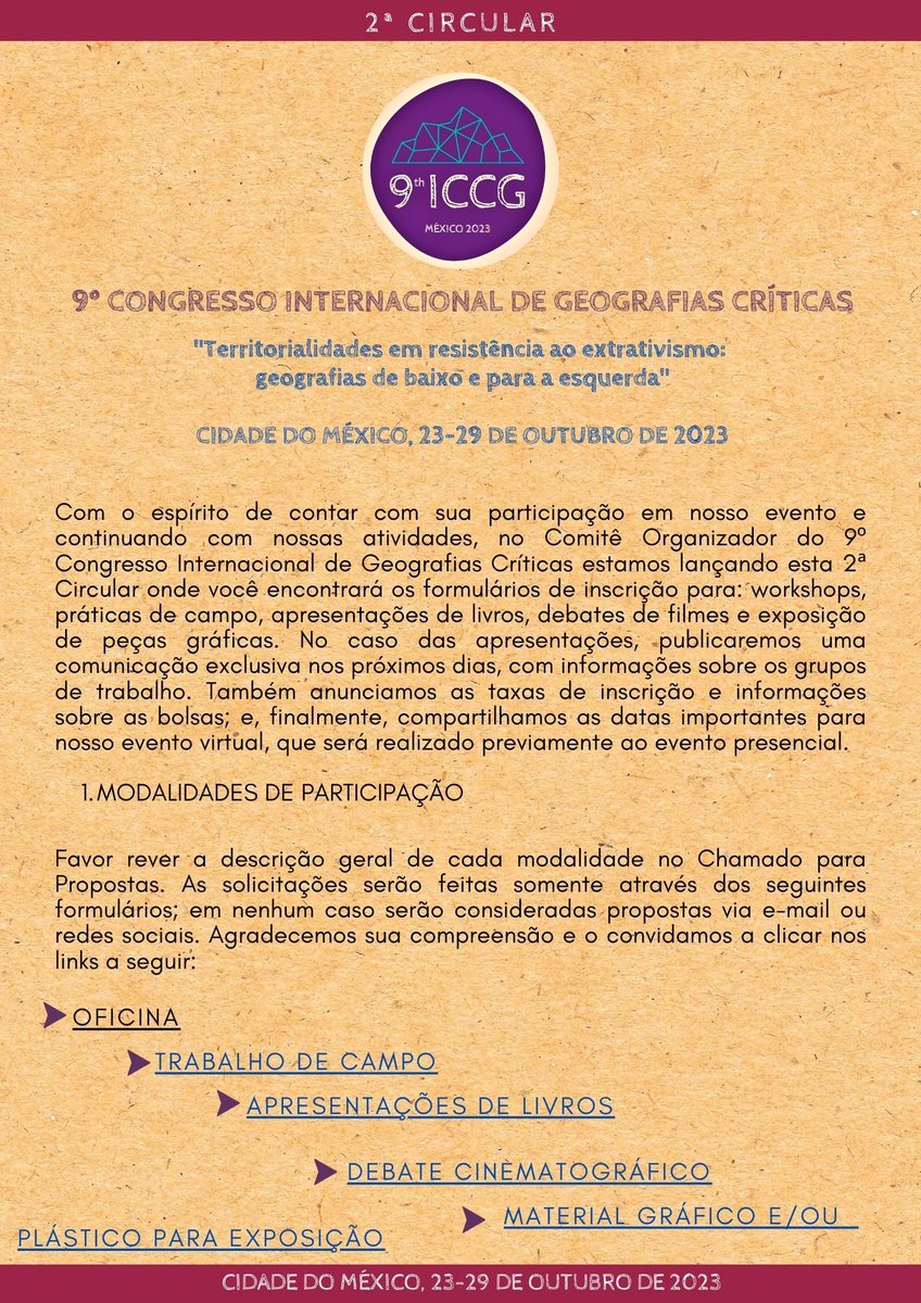 iccg2023's tweet photo. Formas de participação:
↘️ OFICINAS: https://t.co/dIxwNaSNhb
↘️ TRABALHO DE CAMPO: https://t.co/3VSFncB5w8
↘️ APRESENTAÇÕES DE LIVROS: https://t.co/OrmB52dZF6
↘️ DEBATE CINEMATOGRÁFICO: https://t.co/P75Kp9liOl
↘️ MATERIAL GRÁFICO E/OU PLÁSTICO: https://t.co/YcCzHkMEmD https://t.co/pMCJ5nNvEB