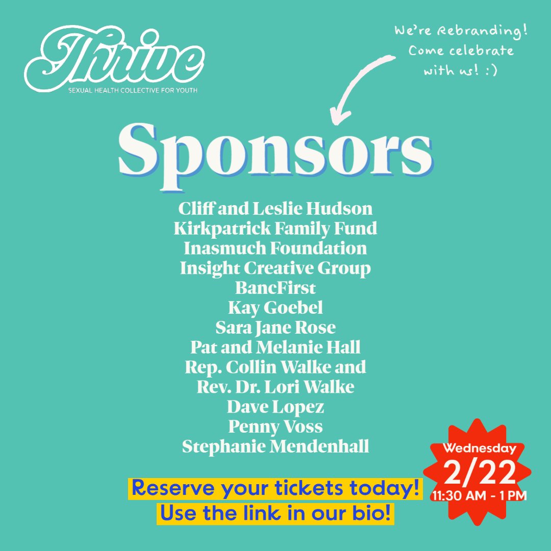 We are so proud to have these awesome event sponsors stepping up as champions of adolescent sexual health in our community! Our movement wouldn't be successful without leaders like them❤️ Get your tickets @ ThriveOKC2023.eventbrite.com