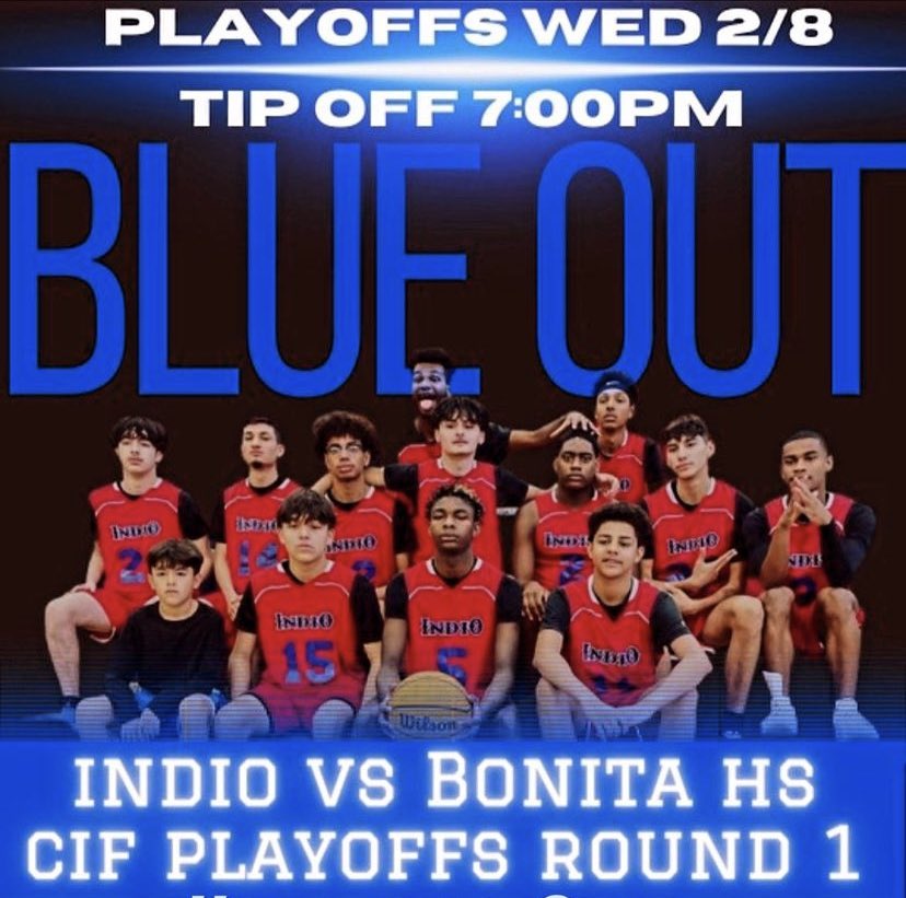 Come out and support in BLUE! 💙💯👊🏼🙌🏼 #CIFRound1 #RajahPride #TeamOnAMission ⁦@IHSRajahs⁩ ⁦@IndioHS_Sports⁩ ⁦@DesertSandsUSD⁩ ⁦@DesertSunSports⁩ ⁦@BlakeArthur24⁩ ⁦@shad_powers⁩ ⁦@BaileyKESQ⁩