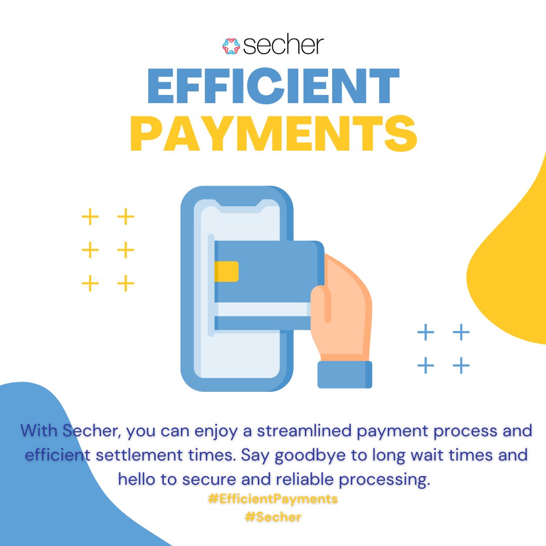 With Secher, you can enjoy a streamlined payment process and efficient settlement times. Say goodbye to long wait times and hello to secure and reliable processing. #efficientpayments #Secher