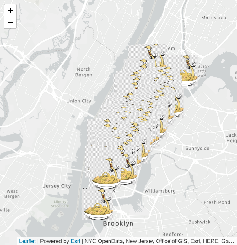 c_yatteau's tweet image. Day 7 of #MapFailbruaryChallenge (bad point symbols) - Happy #FettuccineAlfredoDay! There are so many great Italian restaurants in NYC! Can&apos;t you tell?! 🍝 #gischat