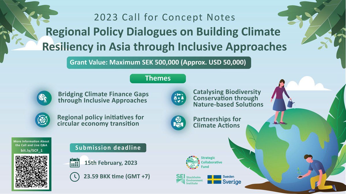 SEI_Asia's tweet photo. FINAL WEEK TO APPLY: Help to build climate resiliency in South and Southeast Asia through SEI Asia's #StrategicCollaborativeFund 2023 call for concept notes.
Deadline: 15 of February
For more details: https://t.co/XpDdKe7ubo https://t.co/5qLZxwMzAJ
