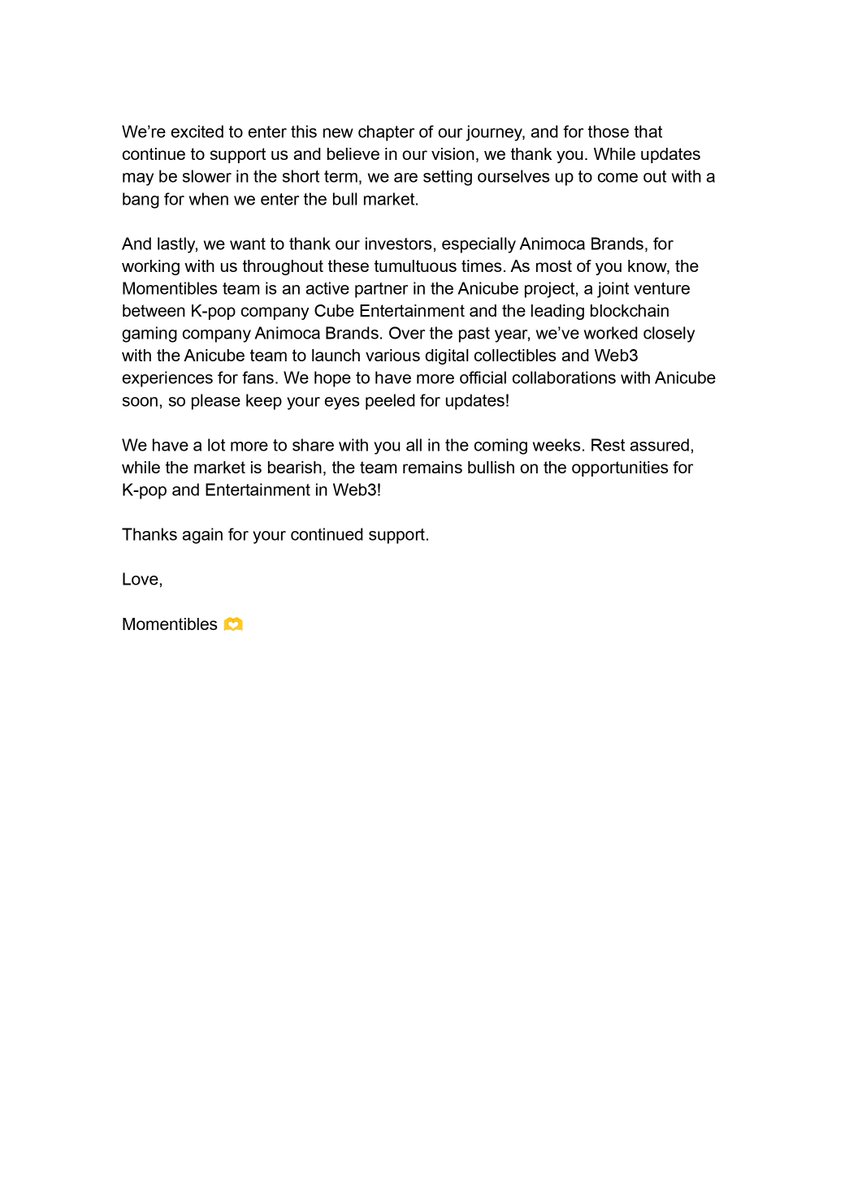 An update to our community, from the Momentibles team. 🫶

Our platform Golden Moments, or #GM for short 😉, will launch later this year!

Sign-up to get waitlisted using the following link: goldenmoments.io

Join us on our new journey. Hope to see you there! 🫰
