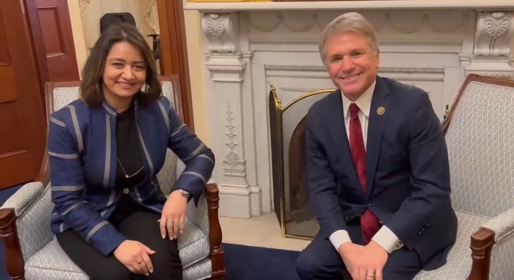 RepMcCaul's tweet photo. Honored to have Ambassador @RoyaRahmani as my guest at the State of the Union. Since the US unilaterally withdrew from Afghanistan, the situation for women in the country has become dire. I am going to fight every day to hold those responsible accountable &amp; to help Afghan women. https://t.co/9C3kBxy5fs