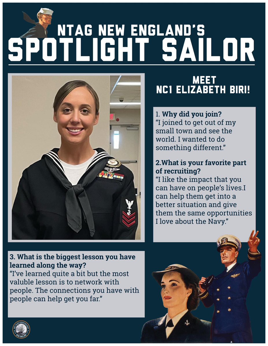 NTAGNewEngland's tweet photo. Our new Sailor Spotlight is the wonderful NC1 Elizabeth Biri! 🌊
#Spotlight #sailor #Navy https://t.co/AMqlwaiPsE