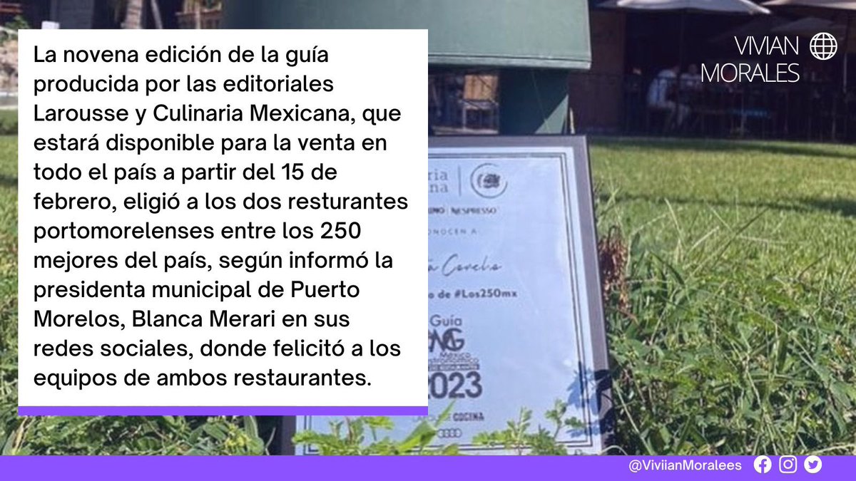 VivianMoralees's tweet photo. PUERTO MORELOS CUENTA CON DOS DE LOS MEJORES RESTAURANTES DE MÉXICO                 

Últimas 2 imágenes en los comentarios 

#Gastronomia 
#puertomorelos 
#Mexico https://t.co/5g6DM0Hh4X