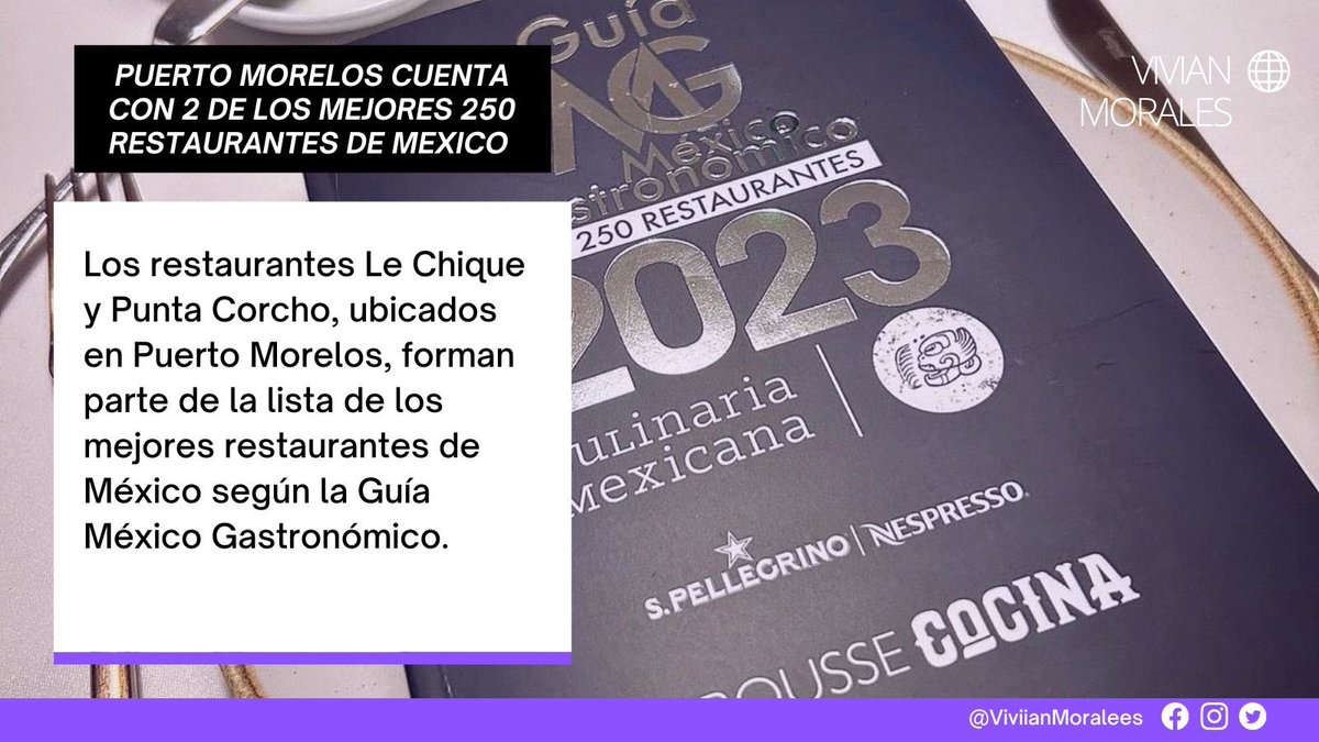 VivianMoralees's tweet photo. PUERTO MORELOS CUENTA CON DOS DE LOS MEJORES RESTAURANTES DE MÉXICO                 

Últimas 2 imágenes en los comentarios 

#Gastronomia 
#puertomorelos 
#Mexico https://t.co/5g6DM0Hh4X