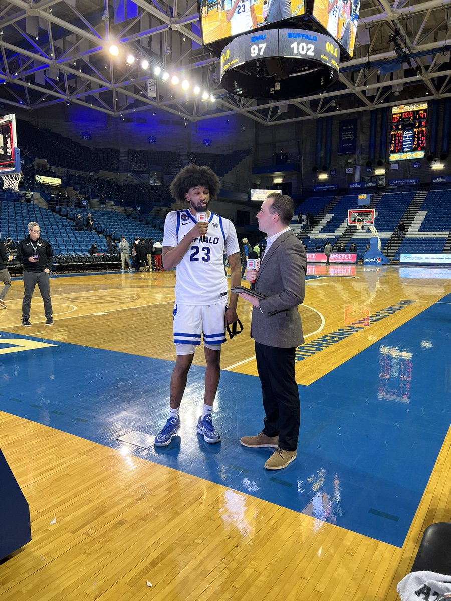Coach Whitesell and Isaiah Adams with tonight’s postgame interviews after tonight’s 102-97 win! #UBhornsUP