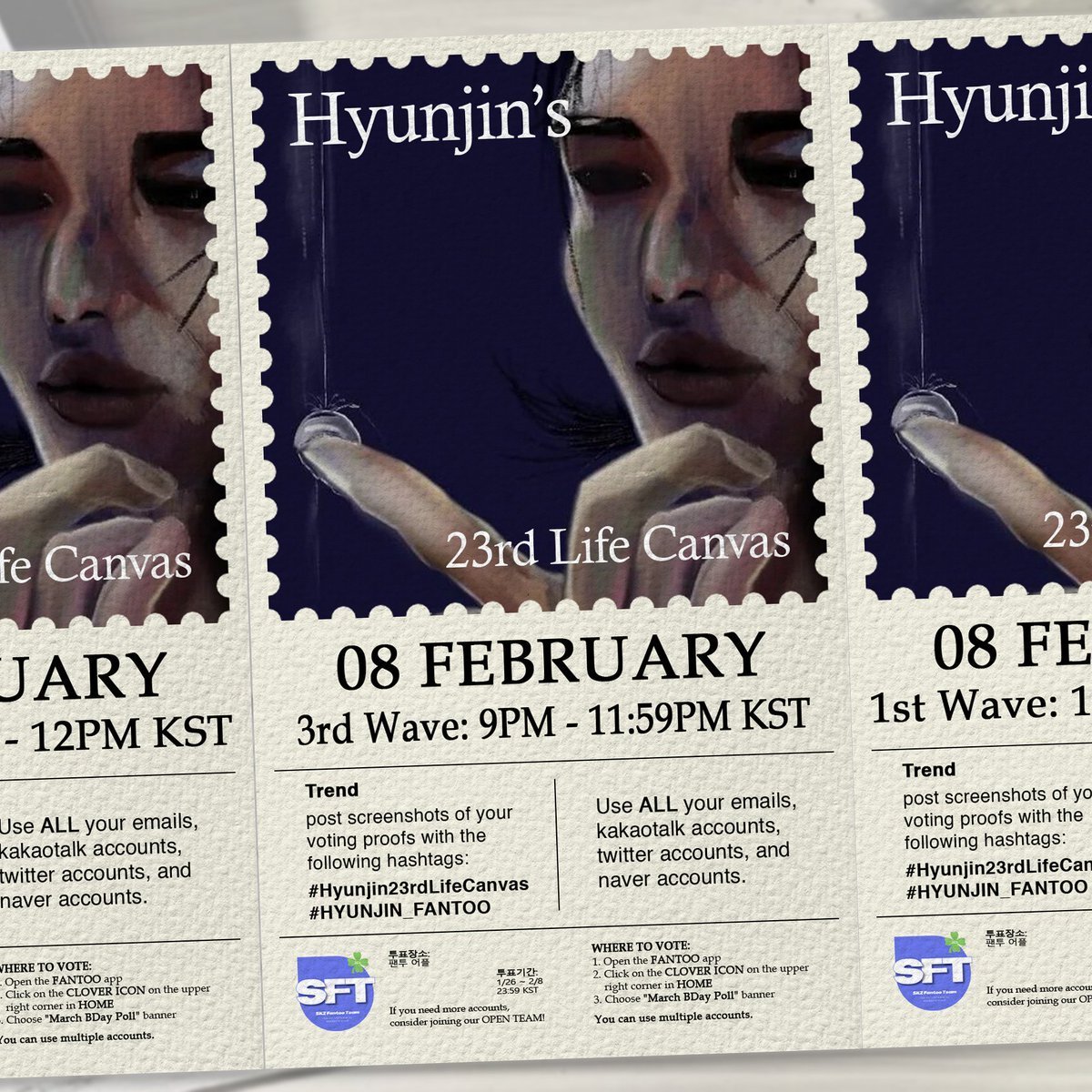STAYs❕

Today's the last day for #Hyunjin's March Bday Poll, only TOP 5 will win ads!

Let’s work together &amp; vote w/as many accs we can from 9PM-11:59PM KST💪🏼

Spread the word🔥
#Hyunjin23rdLifeCanvas #HYUNJIN_FANTOO

Use our ref for 500 fanits: 7JR8VN0YB2
⏰Ends: 2/8, 23:59 KST