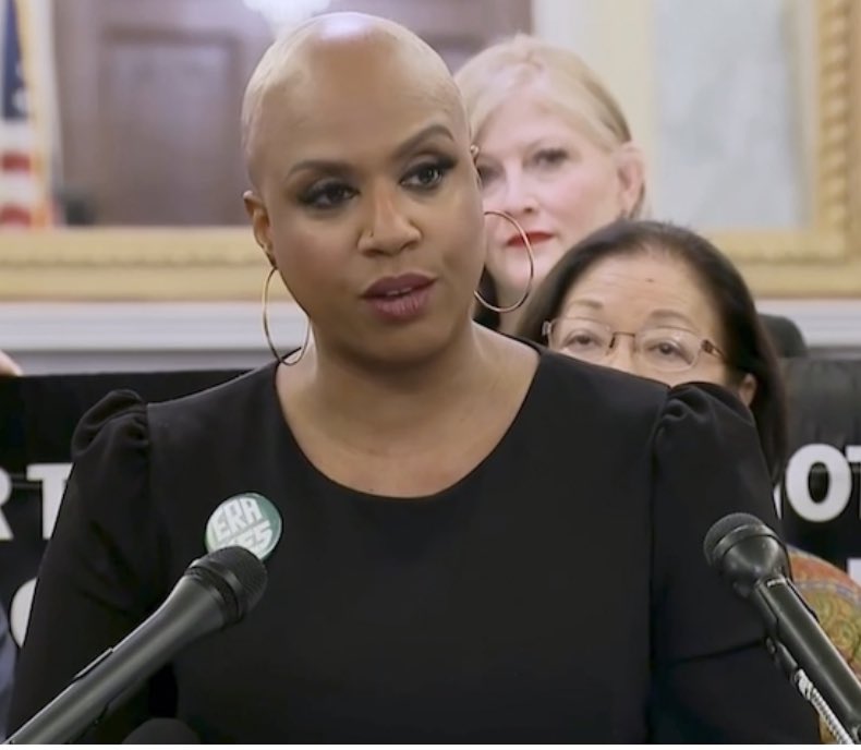CABlueBlaze's tweet photo. L💚ve is…

@RepPressley wearing the #ERAYes button I gave her last week at the #ERANow press conference while at the #SOTU tonight dressed in #suffrage white‼️

#sotu2023 https://t.co/4u8DCirP3e