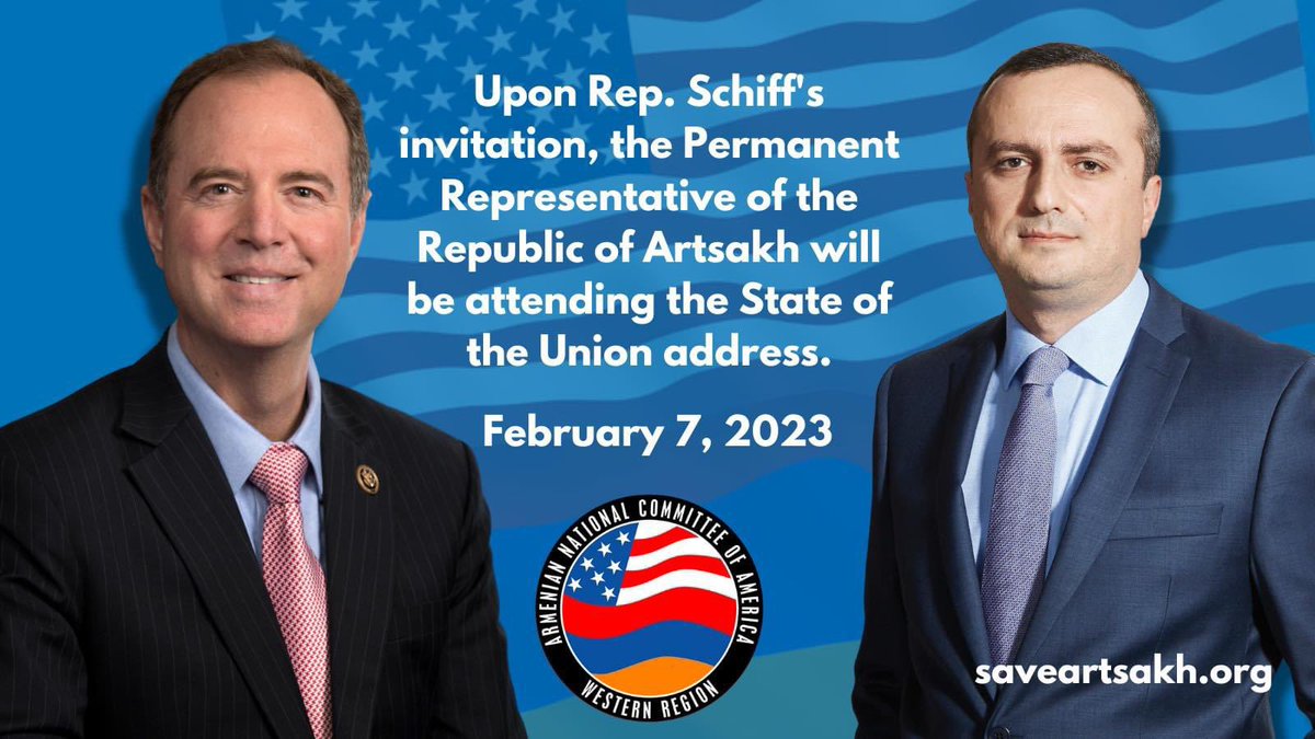 ANCA_WR's tweet photo. #Illegally #Blockaded #Artsakh at the #STOU. @POTUS #SanctionAzerbaijan #SanctionAliyev #SaveArtsakh #EndTheBlockade 
Thank you @RepAdamSchiff! 
@KimKardashian @esrailian @serjtankian @cher @ChrisBohjalian https://t.co/23RH6JPS8X