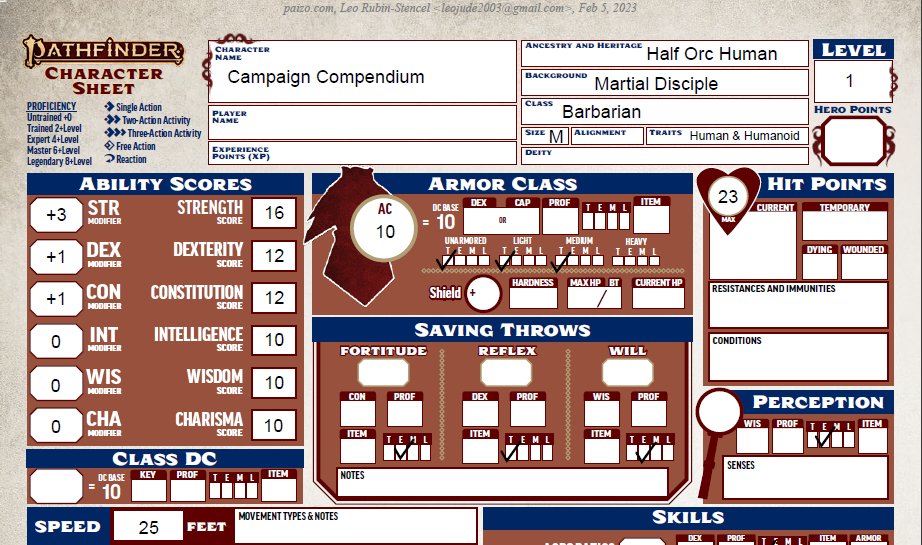 CampaignComp's tweet image. What we have here is a barebones start for a Pathfinder 2E character. To create a character you start with ancestry and background to get your initial stats then move onto your class in order to top it all off with proficiencies and core stats.