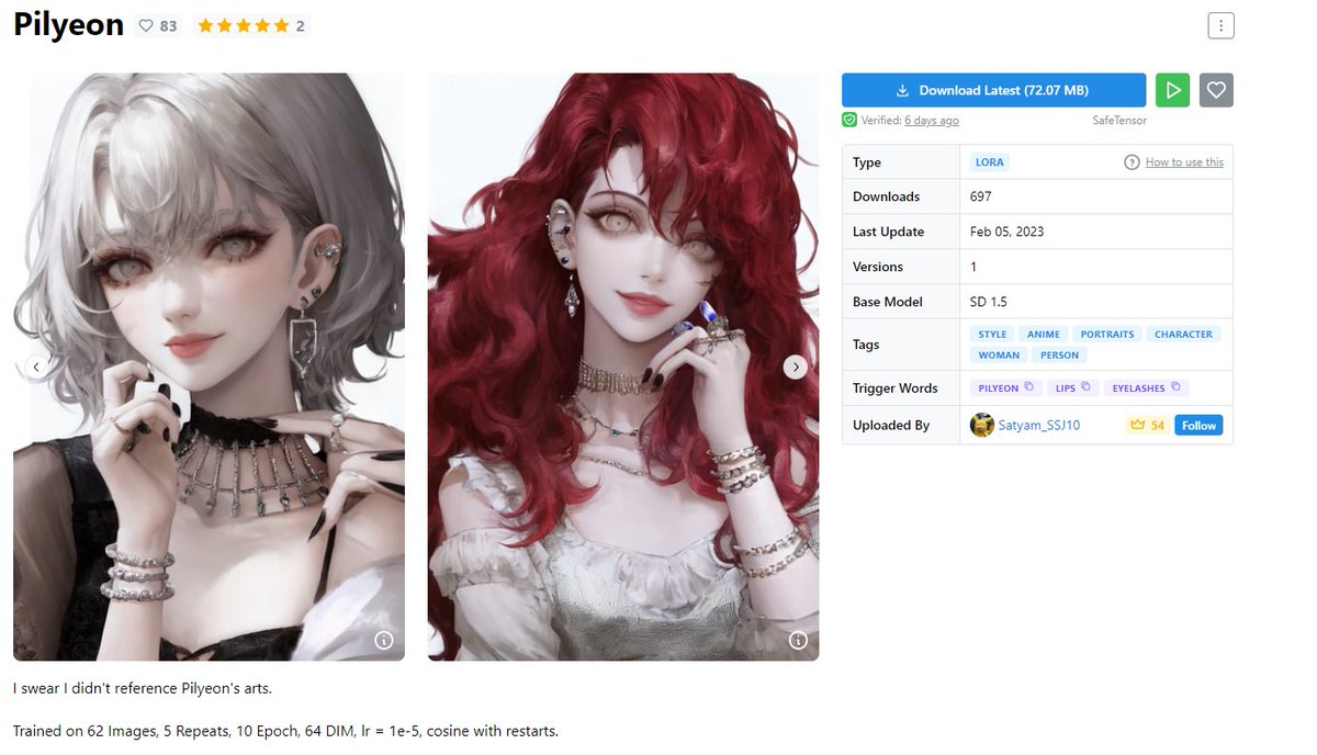 어떻게 글을 써야 제대로 전달이 될지 모르겠는데... 해외 사이트에서 제 그림을 학습한 파일이 공유되었다는 제보를 받았습니다.
civitai.com/models/6304/pi…
해외IP라서 다국적 사용자들이 몰려있기때문에 제제를 가할 수단이 불명확하다고 합니다..그래도 가만히 둘 수는 없는데요 ㅠㅠ
(이어서)