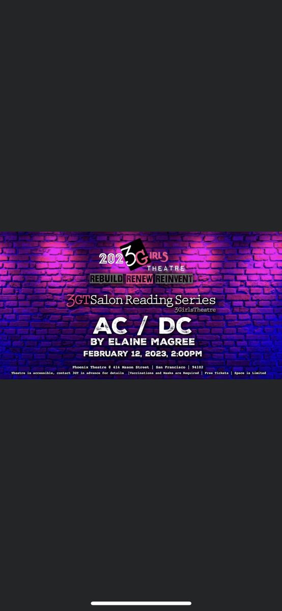 ⁦@3GirlsTheatre⁩ #ElaineMagree 2/12 2pm #SalonSeries #Theatre #Live #Free #StageReading