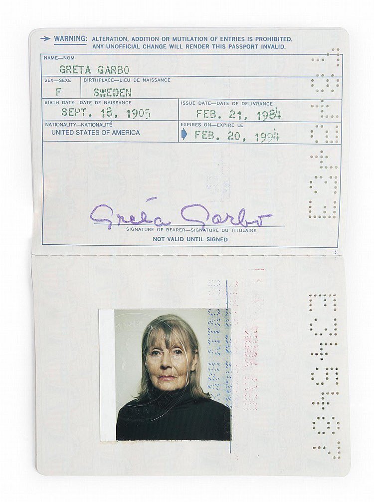 passionsofanna's tweet photo. Two of Greta Garbo's passports - granted in 1964 and 1984, respectively. https://t.co/2JQHVBapjD