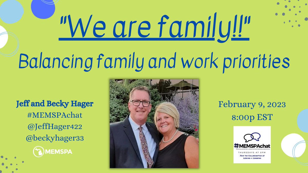 Join @beckyhager33
& @JeffHager422 for We Are Family!
#MemspaChat
Tomorrow 8pm EST

#ElemAPNetwork #TLAP 
#LearnLAP #formativechat #Admin2B #cdnedchat
#MakeEdReal #masspchat
#rethink_learning #colchat
#AlabamaAchieves
#nyedchat #Aledchat #siedchat