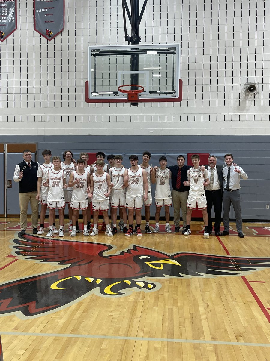 So proud of these men!   IVC South Champs!!!  Leading the way for the Cards were Troy S 6pts Nick P 13pts  Lukas G 14pts Dantae F 14pts and Jordan W 14pts.  They share the title with Garaway. #Theybelieved #playforoneanother#SRnight