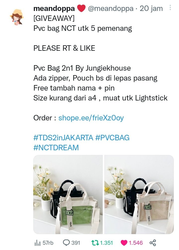 urstcomfverse's tweet image. Hi kak, thank you sudah buat giveaway, semoga rezekinya selalu dilancarkan. Aamiin.
Tolong lirik aku! 😆

#TDS2inJAKARTA  #PVCBAG #NCTDREAM