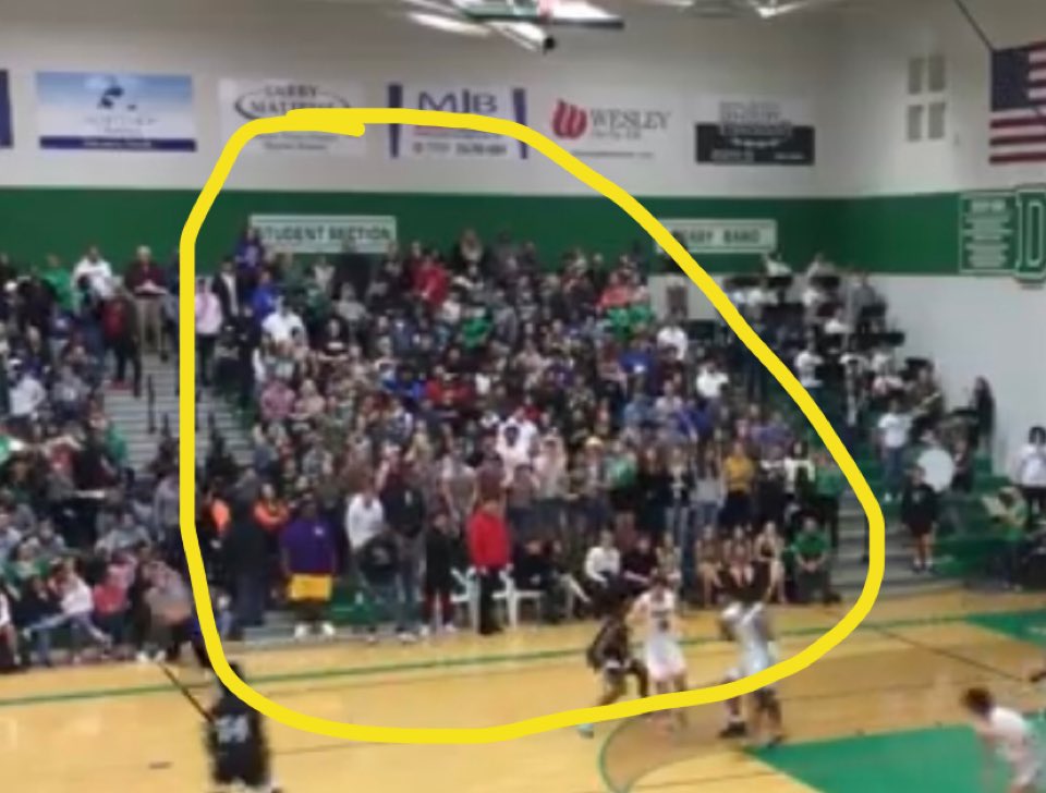 ThePantherMafia's tweet photo. Thread: DHS students, the first picture below is our student section from tonight boys basketball game in the middle of the third quarter. The second picture is from our student section three years ago. Our basketball team(s) work extremely hard and in order for both teams to https://t.co/knOzgF1dwZ