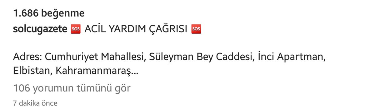 ailesi gocuk altindaymis ve ses cikariyorlarmis lutfen yayalim.
#Marmara <a href="/OguzhanUgur/">Oğuzhan Uğur</a> <a href="/haluklevent/">Haluk Levent ( Ahbap Ekibi )</a> <a href="/BabalaTv/">BaBaLa TV</a> #deprem <a href="/acunilicali/">Acun Ilıcalı</a>