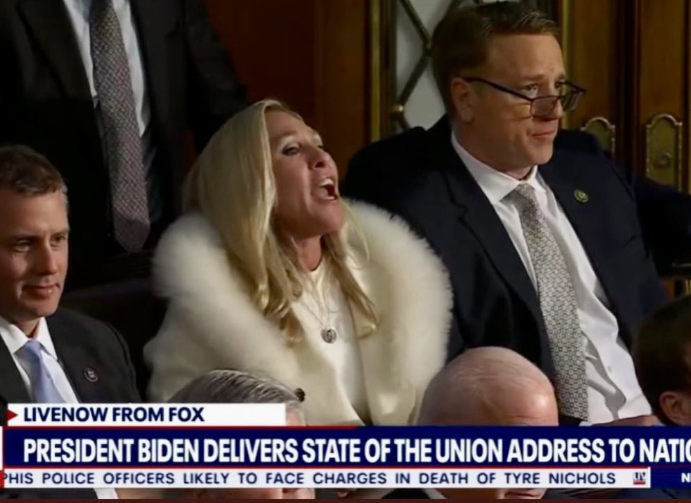 I believe Marjorie Taylor Greene plans to walk out of Biden's State of the Union early so she can go home and steal more Dalmatians.
