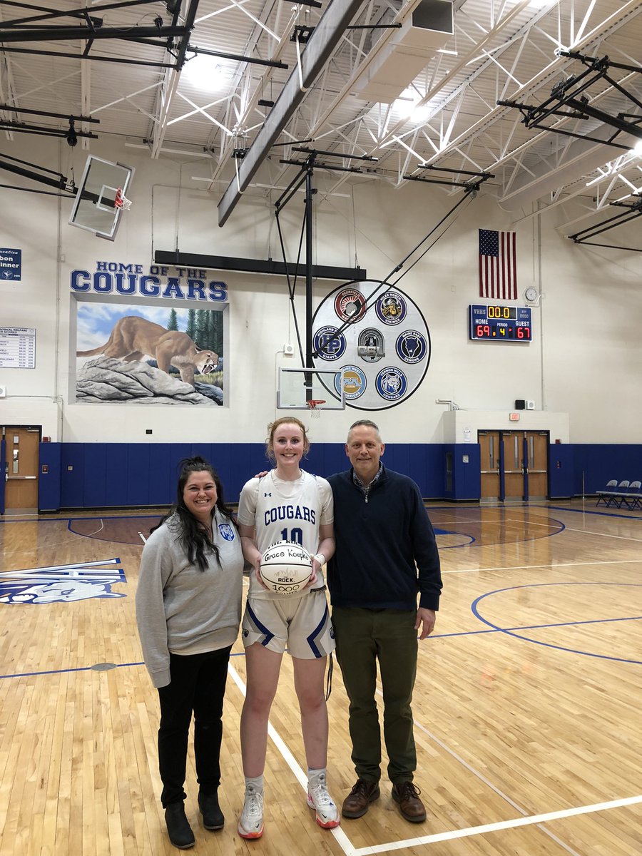 Congratulations to Grace Koepke <a href="/gkoepke10/">Grace Koepke</a> for achieving the 1000 point milestone tonight!  Terrific achievement, especially having only scored 2 points sophomore year!