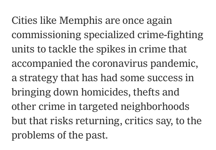 equalityAlec's tweet photo. There are a lot of bad thing in the New York Times, but falsely stating—with no source—that the Scorpion unit reduced homicides and “other crimes” in Memphis is one of the lowest points in the paper’s recent history. https://t.co/u3b3pNVk5l