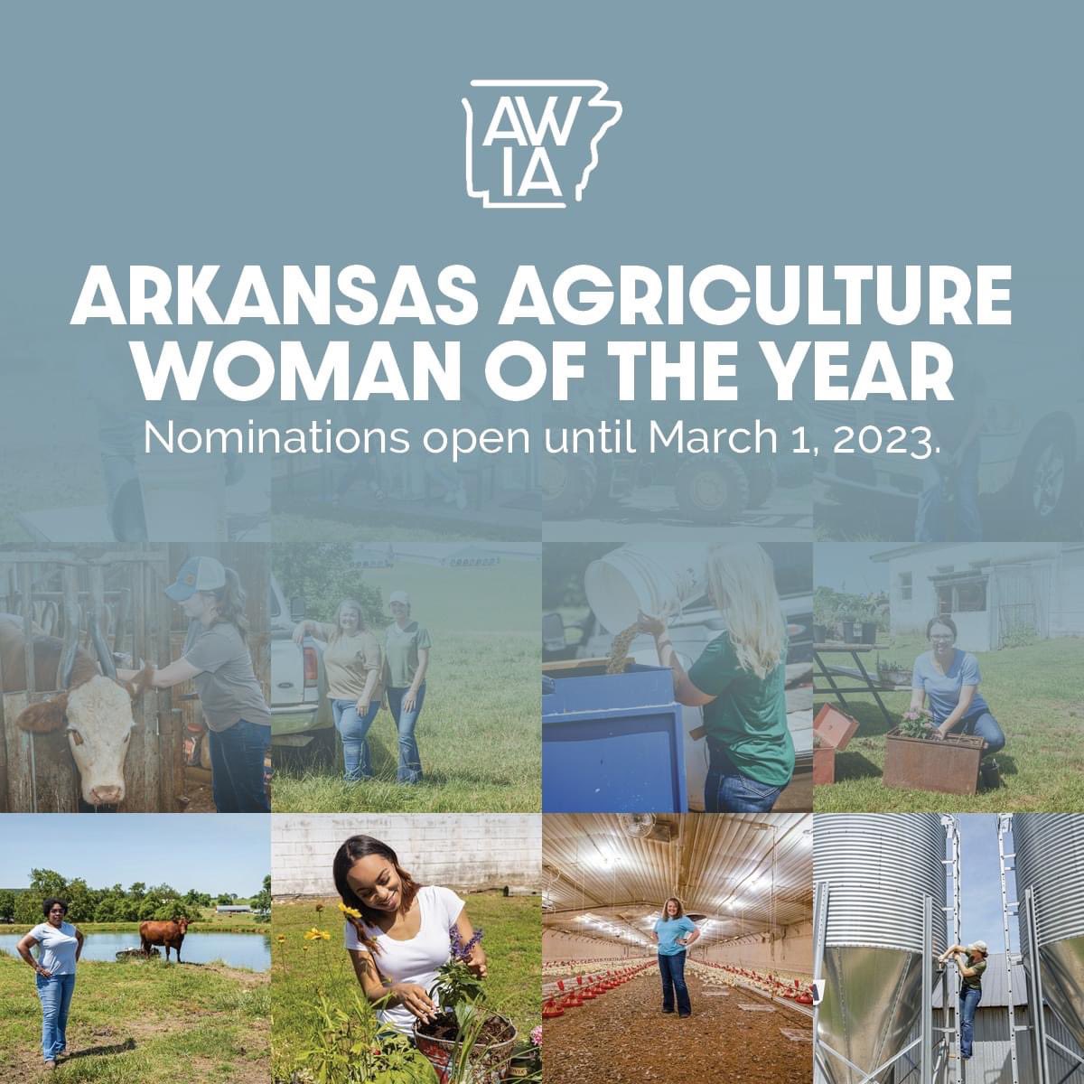 Do you know a woman who has impacted Arkansas agriculture? Nominate her for the 2023 Arkansas Ag Woman of the Year award! arwomeninag.org/agwomanaward