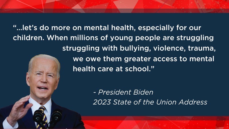 Thank you to @POTUS for committing to address our country's youth mental health crisis. We call on Congress to increase funding to expand school- and community-based mentoring programs to improve school climates and prevent youth mental health symptoms. #SOTU #MentoringAmplifies