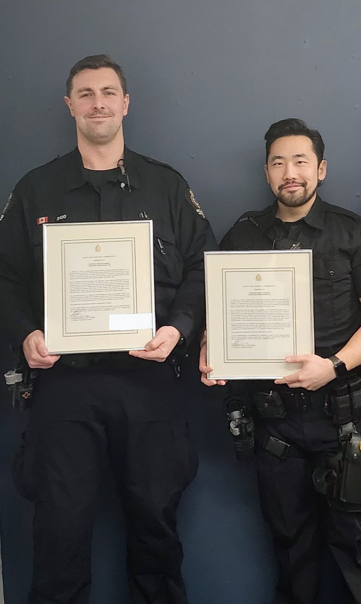 Cst. Ben Tettamanti &amp; Chris Lee rushed into a restaurant where patrons were clamoring to get out when a fight broke out between gangsters.  Both officers disarmed a man with a knife as he was attacking another. Today, they were recognized for their life-saving acts of bravery.