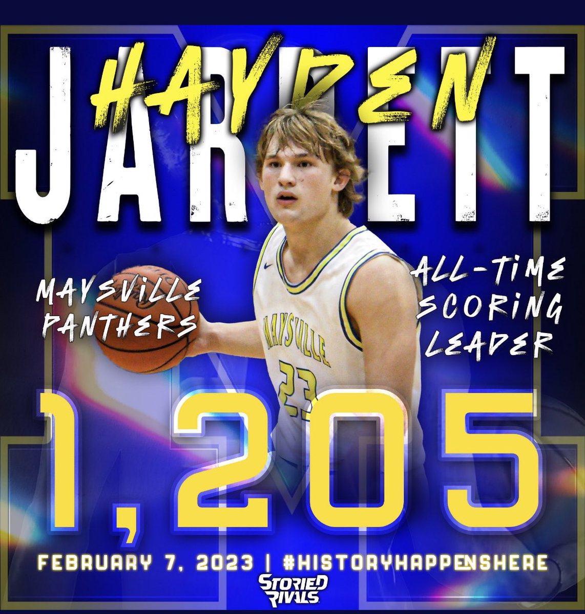 Maysville_Bball's tweet photo. We also want to congratulate @haydenjarrett23 on becoming the Maysville Boys Basketball All-Time leading scorer tonight! Hayden broke Lew Sidwell’s scoring record which stood for 48 years! https://t.co/ADcL85VBRj