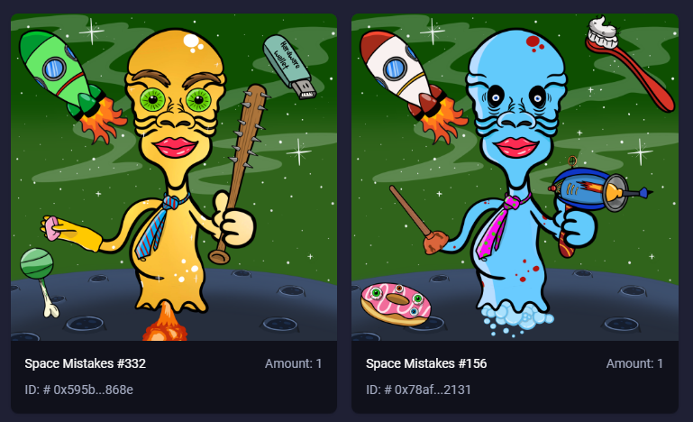 Herbertonic's tweet photo. ⁉️Remember Space Takers @Space_Takers  by @_Dortoka?
📉Everyone gave him shit for using the free clip art so he refunded everyone's money &amp; burned his collection? @Space_Takers 

📈@PickledEggies hand drew each asset &amp; gifted the layers for a new collection: Space Mistakes!
#love https://t.co/YiiPEzokQs