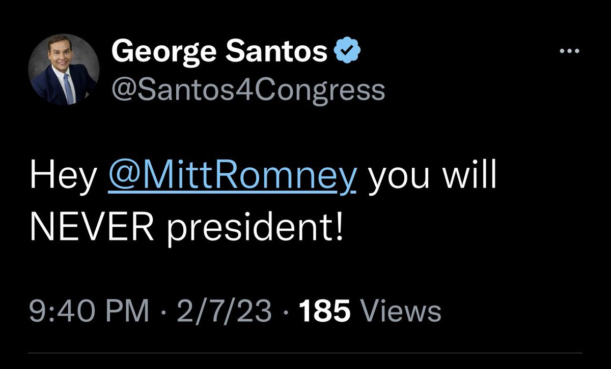 Dude, you’re probably not even going to finish out the month. <a href="/Santos4Congress/">Congressman George Santos (Parody)</a>