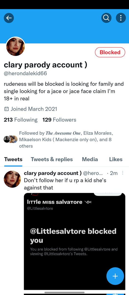 I don't tolerant drama but I just want to make sure that everyone know I'm not against children at all I just don't feel comfortable that a 32 year old women who rp as a child with down syndrome like this woman here she came into my dm on her other account @fernanderson99 -
→→