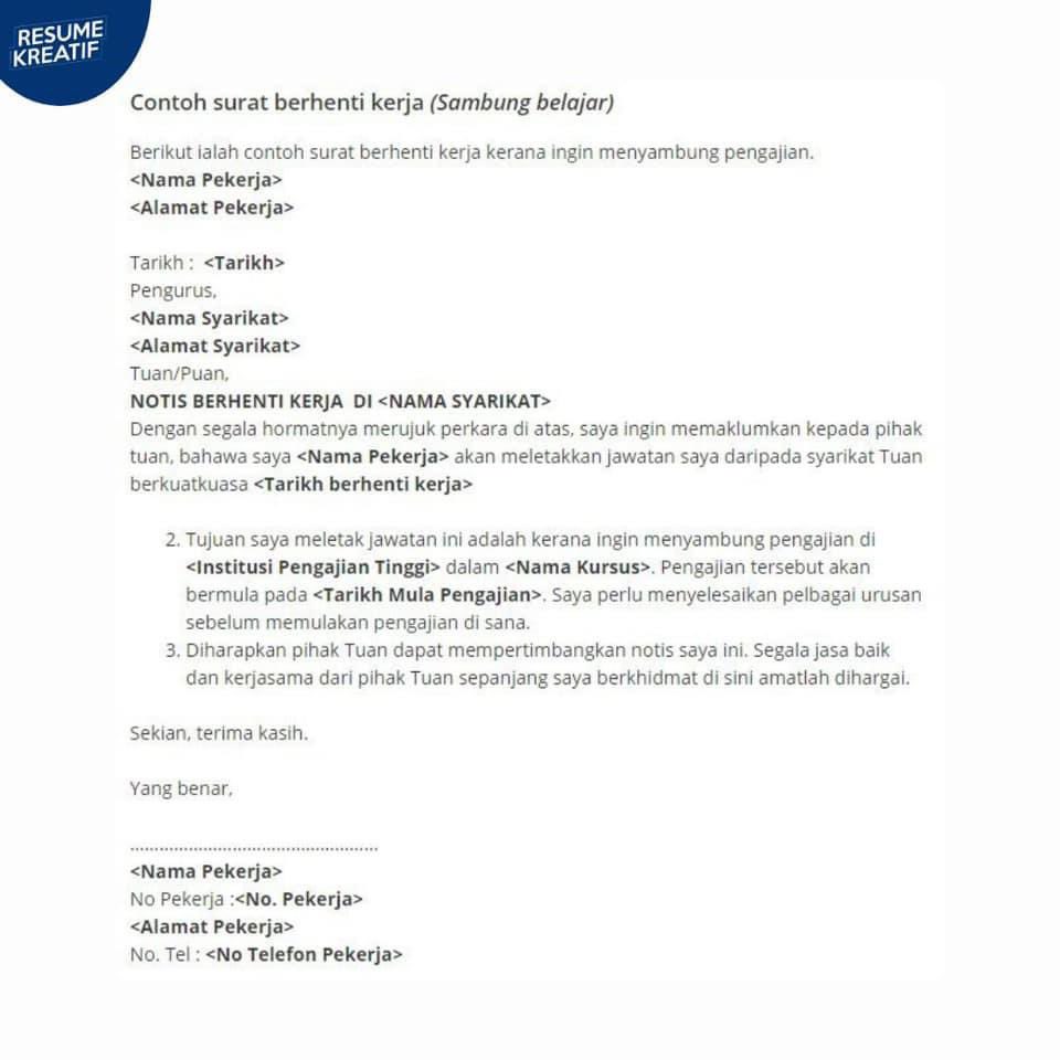 freshgradkerja's tweet photo. CONTOH-CONTOH SURAT BERHENTI KERJA mengikut sebab-sebab seperti berikut:

1. Contoh surat berhenti kerja (Notis sebulan)
2. Contoh surat berhenti kerja (Notis 24 jam)
3. Contoh surat berhenti kerja (Serta merta)
4. Contoh surat berhenti kerja (Sambung belajar) https://t.co/xcAgQw03R7
