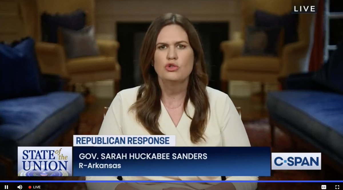 Sarah Huckabee Sanders claims a "weak" Biden is being held hostage by a "woke mob....radical left....madness....crazy." Is that how he just came across n the #SOTU? What an off-note. She is only playing to far-right grievance &amp; disinfo &amp; fueling fear and paranoia.