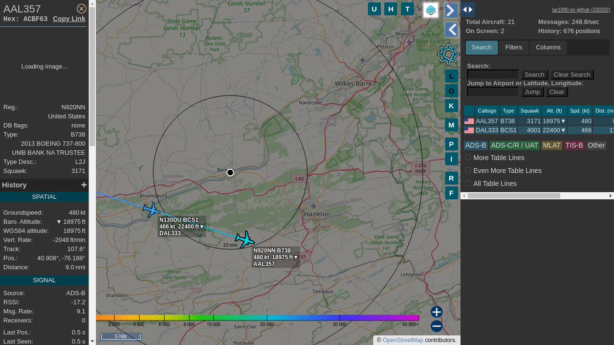#AAL357 / ACBF63: Squawk 3171, 8.9mi away @ 20300ft, heading E at 567.0mph @ 22:52:06 US Eastern Time. #UpInTheClouds #ZOOOM #PROSPBerwick #ADSB