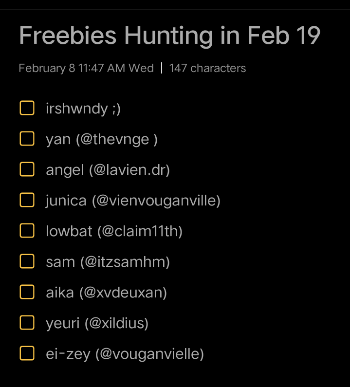 HMrysth's tweet photo. Accounts ng magbibigay ng Freebies this #KKPanniXVersary 

@thevnge 
@Iaviendr 
@vienvouganville 
@claim11th
@itzsamhm 
@xvdeuxan 
@xildius 
@vouganvielle 

and ofc madam @irshwndy 
i'm making this para alam natin sinong hahanapin at compiled, drop if i missed something. https://t.co/cWone8ZxP0