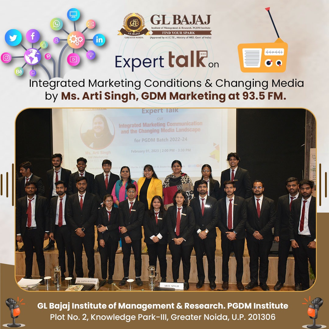glbajajimr's tweet image. Unlocking the Secrets of Integrated Marketing: GLBIMR organized an enlightening session with Ms. Arti Singh on the power of Radio in Marketing and the changing media landscape!

#GLBIMR #expertalks  #RadioRevolution #IMC #IntegratedMarketing #drsapnarakesh