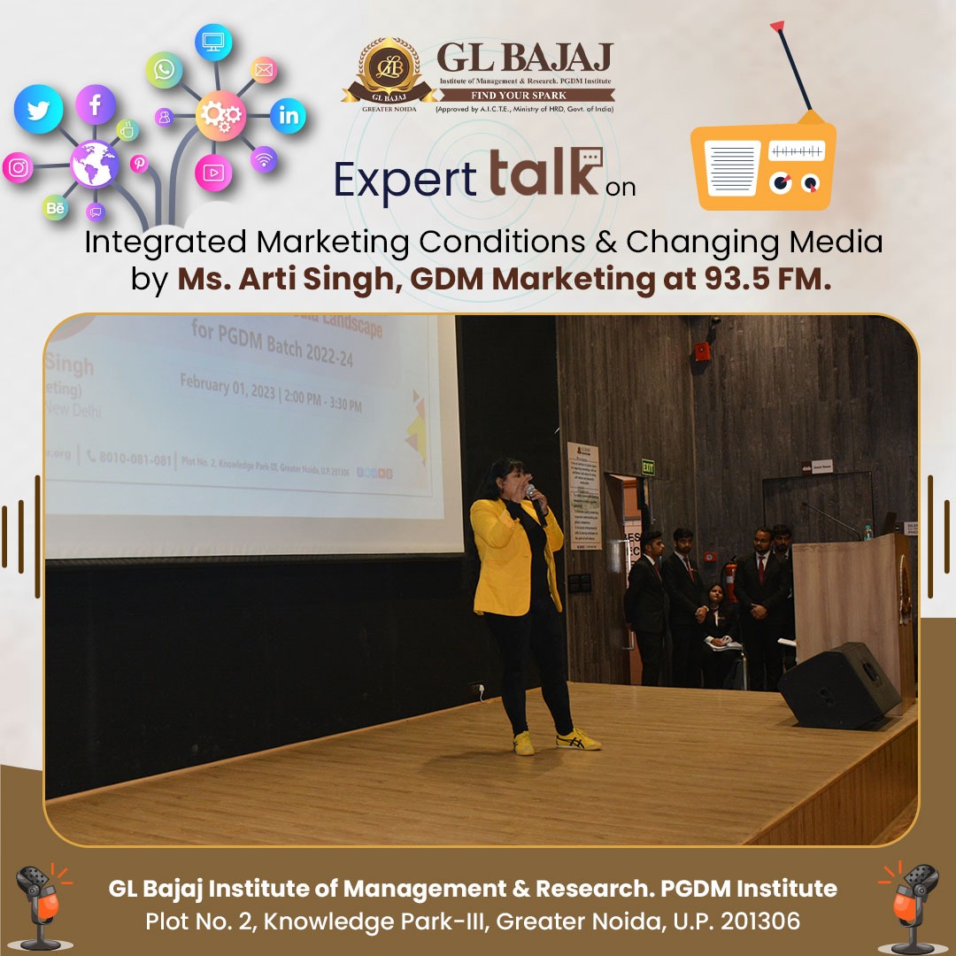 glbajajimr's tweet image. Unlocking the Secrets of Integrated Marketing: GLBIMR organized an enlightening session with Ms. Arti Singh on the power of Radio in Marketing and the changing media landscape!

#GLBIMR #expertalks  #RadioRevolution #IMC #IntegratedMarketing #drsapnarakesh